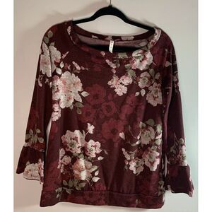 MTS Shirt Women's S Red Pink White Floral Boutique Long Sleeve Top Casual Ladies